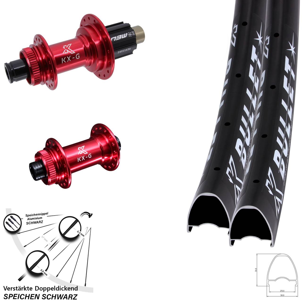 Centerlock Laufradsatz 15x100 12x142 29 Zoll KX-G Bullet rot Campagnolo N3W