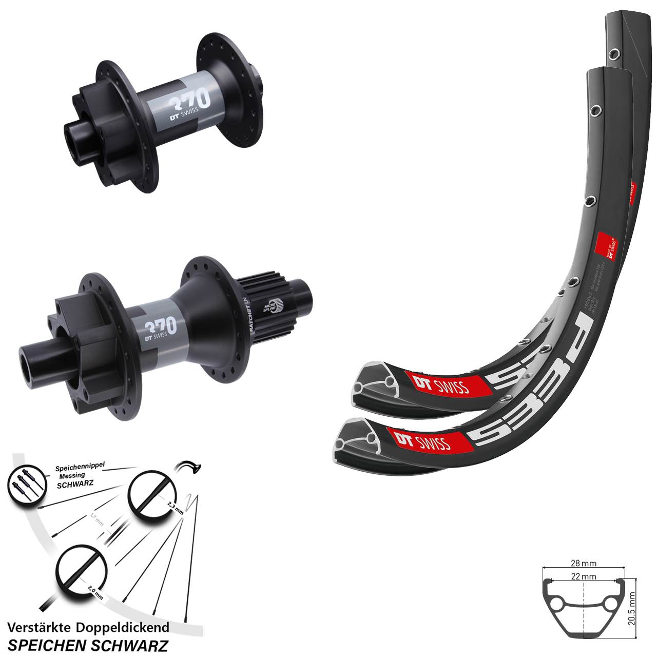 Laufradsatz 6-Loch 27,5 Zoll DT Swiss 533 D 370 Shimano Micro Spline 15x100 12x142