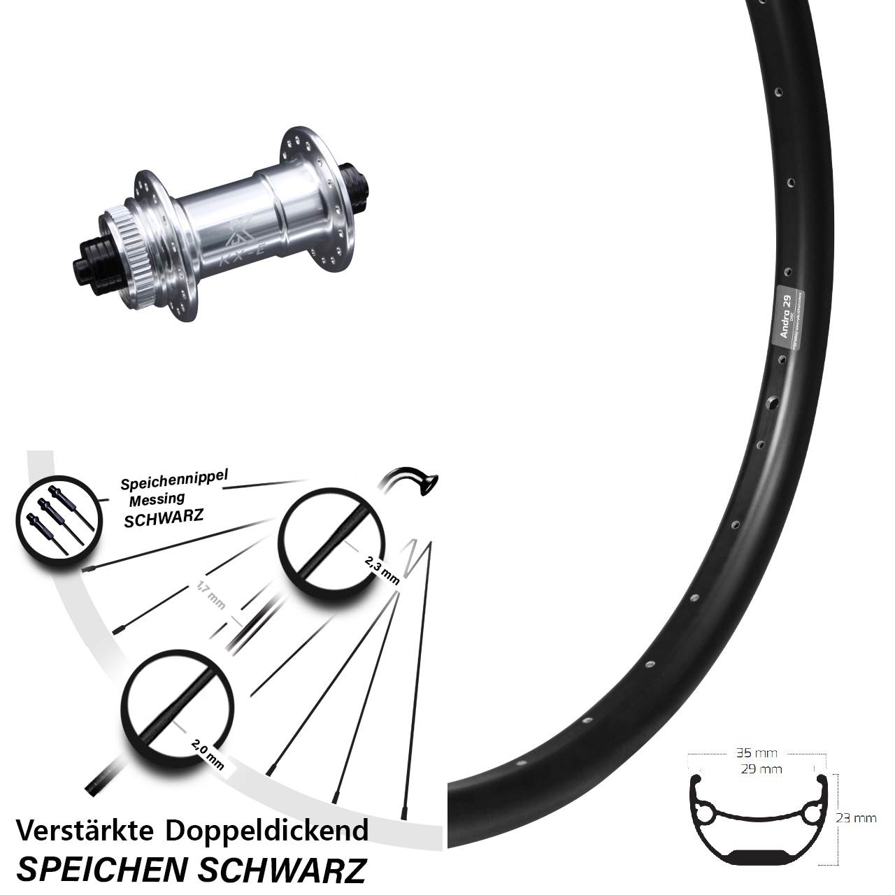 27,5 Zoll Vorderrad KX-E für Schnellspanner Ryde Andra 29 Centerlock