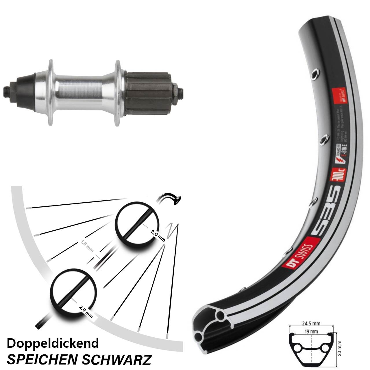 Laufrad hinten 26 Zoll DT Swiss 535 Novatec F362-8 8-11 fach HG QR