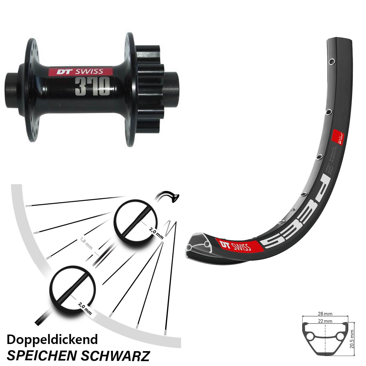 6-Loch Vorderrad 15x100 26 Zoll DT Swiss 533 D-370