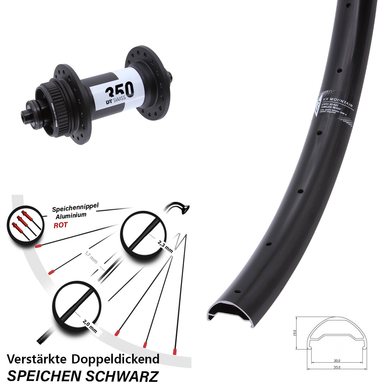Disc Vorderrad 29 Zoll KX Mountain TR DT Swiss 350 für Schnellspanner