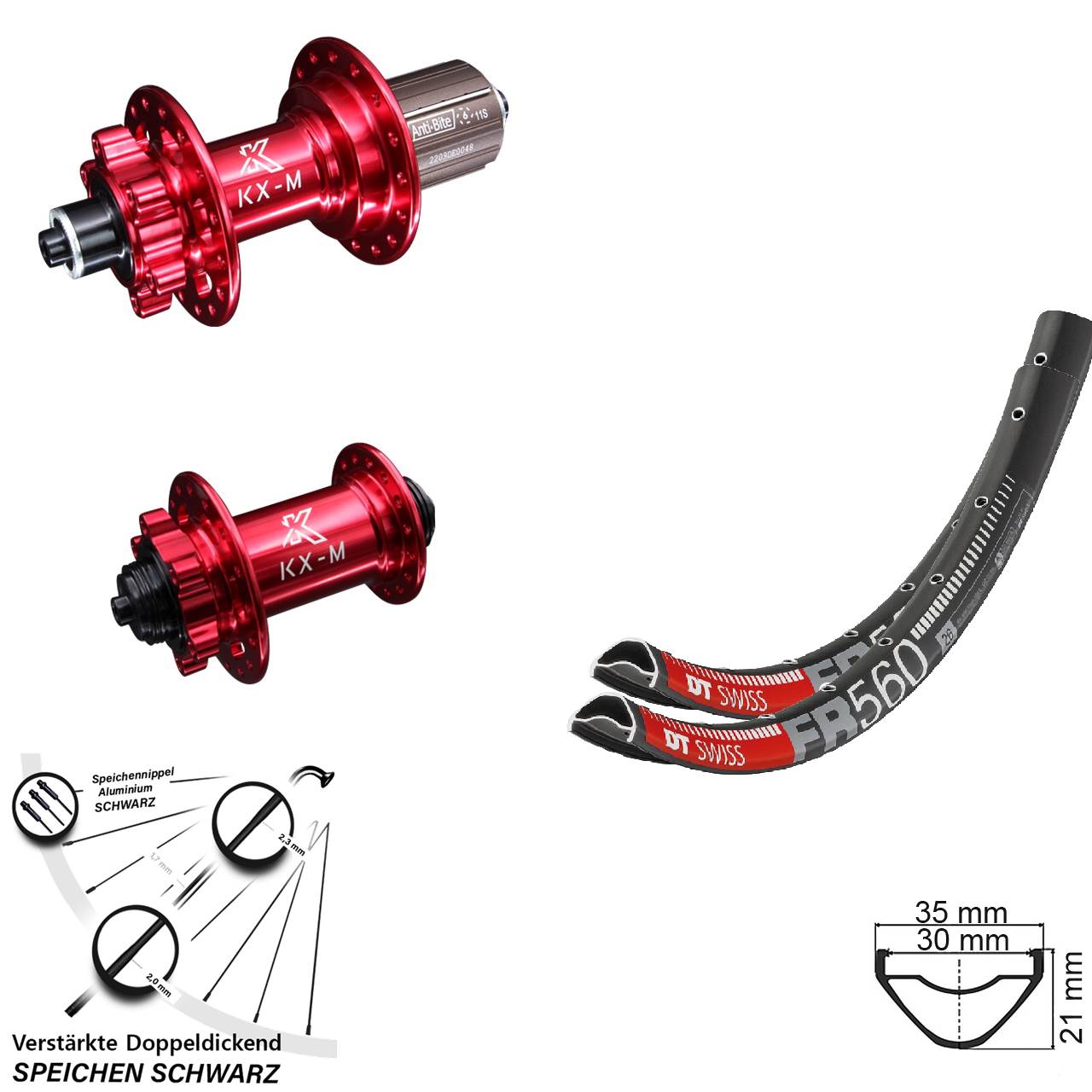 DT Swiss FR 560 KX-M rot 26 Zoll Disc Laufradsatz für Schnellspanner 8-12 fach