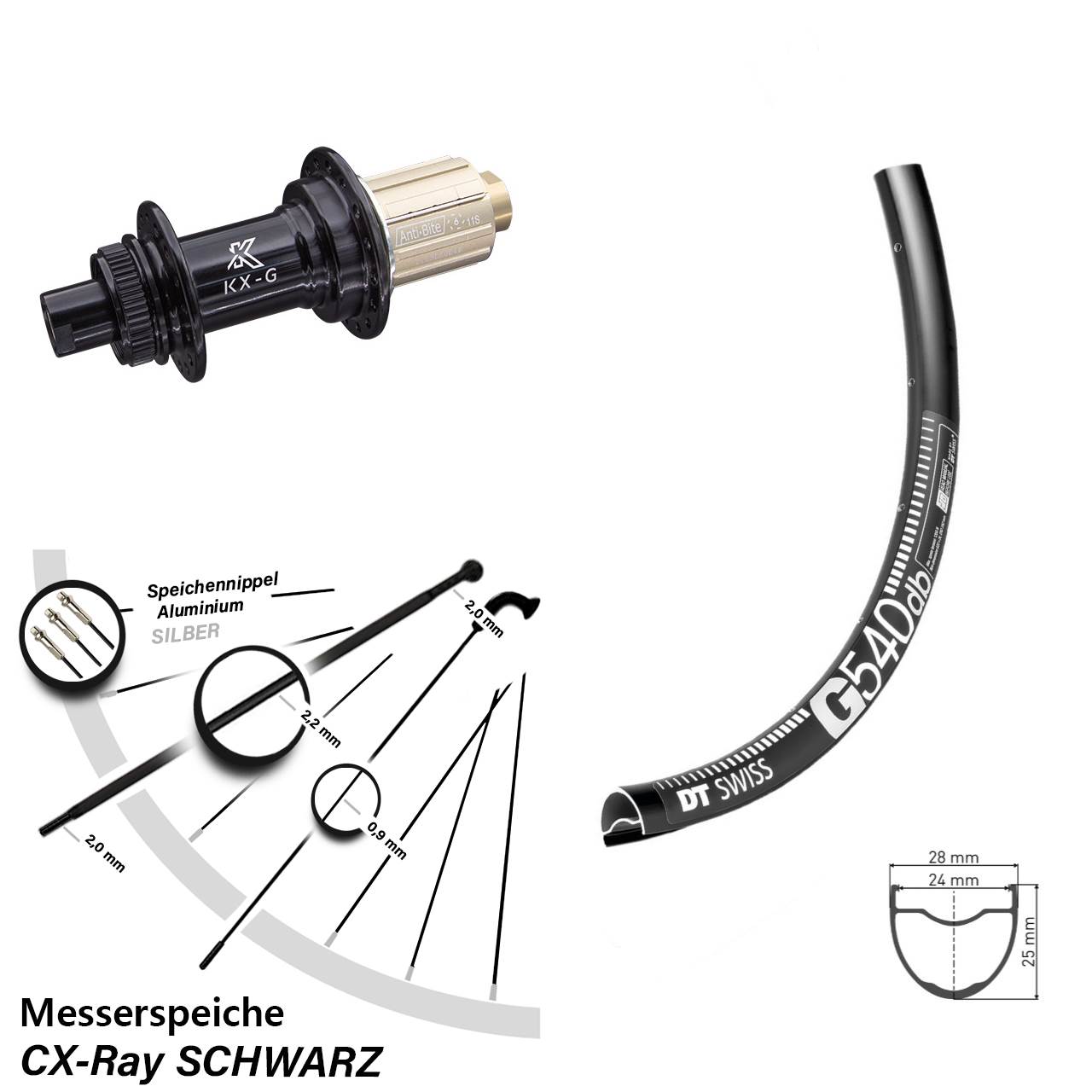 DT Swiss G540 KX-G 29 Zoll Disc Hinterrad 12x142 CX-Ray 8-12 fach