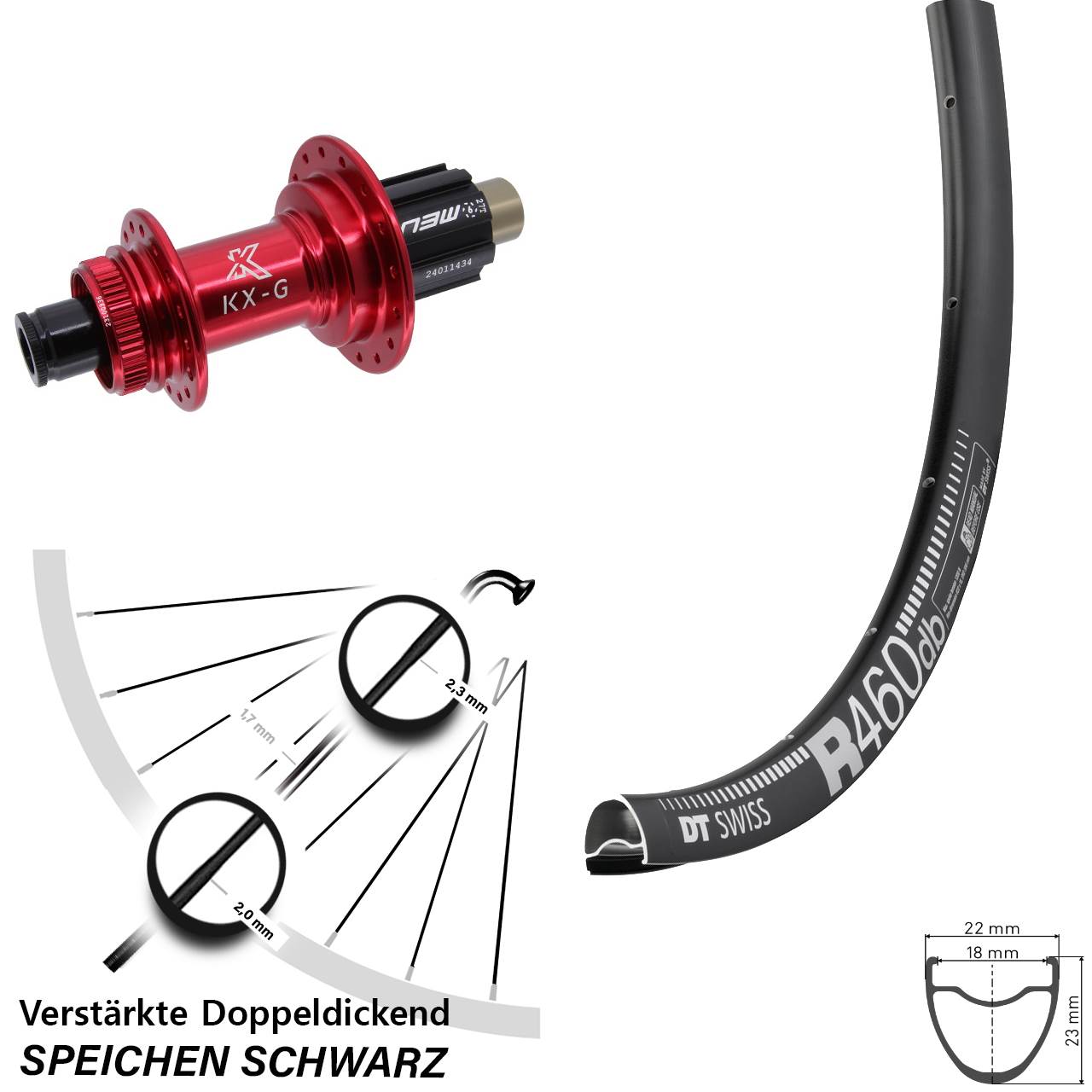 Centerlock Hinterrad 12x142 28 Zoll DT Swiss R 460 KX-G rot Campagnolo N3W