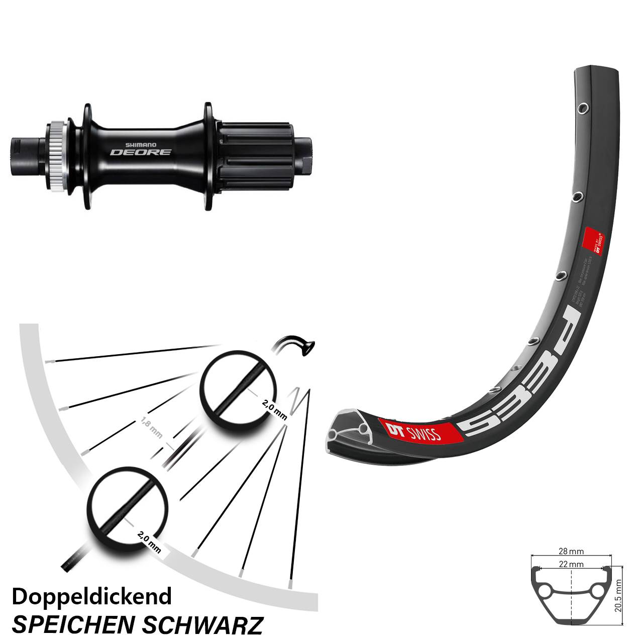 29 Zoll DT Swiss 533 D Shimano Deore Boost Disc Hinterrad 12x148 Boost 8-11 fach