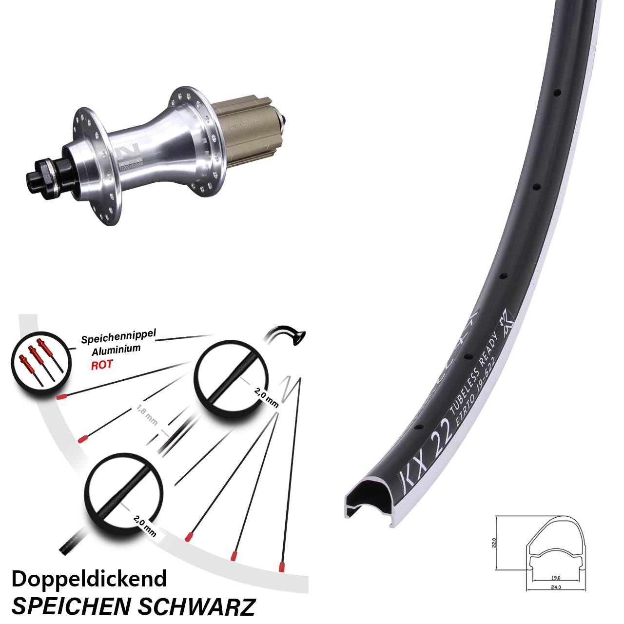 Laufrad hinten 28 Zoll KX 22 OS Novatec F162SB Campa 8-12 fach QR
