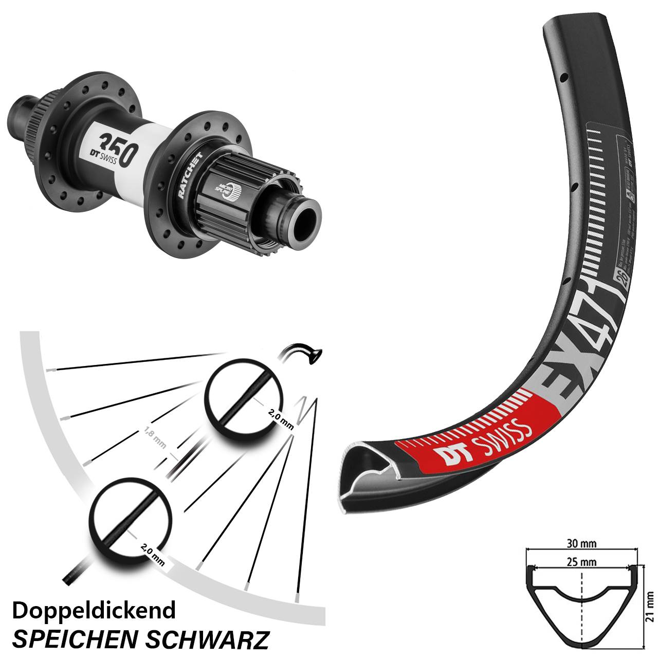 26 Zoll DT Swiss EX 471-350 Centerlock Hinterrad 12x142 Shimano Micro Spline