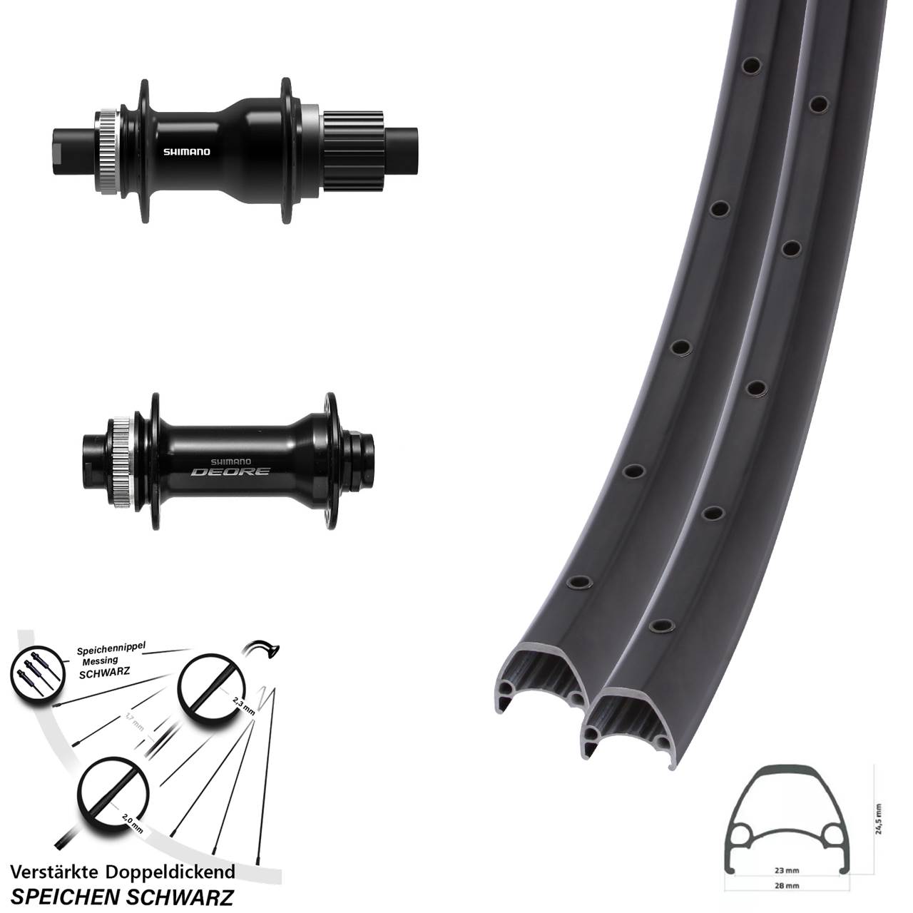 Ambrosio Sport Shimano Deore FH-TC500-B 28 Zoll Disc Laufradsatz Micro Spline Boost