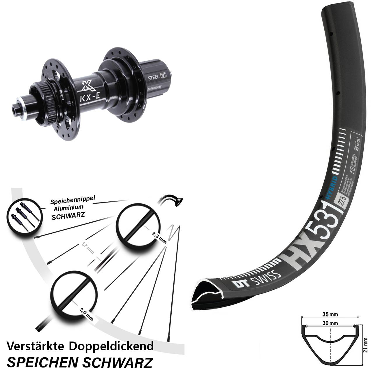 Disc Laufrad QR 29 Zoll DT Swiss HX531 KX-E 8-12 fach