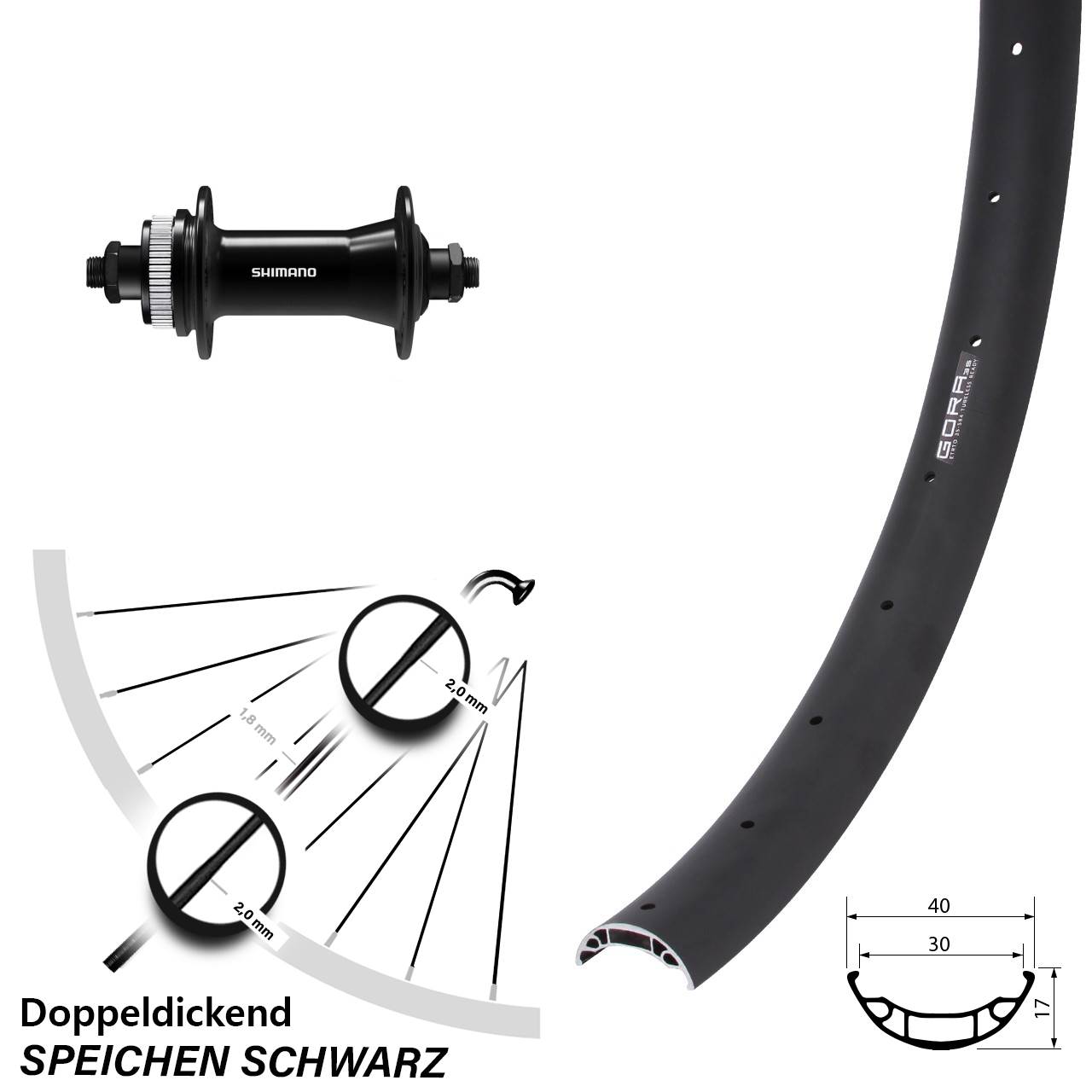 Centerlock Vorderrad 27,5 Zoll Gora 35 Shimano HB-QC400 QR