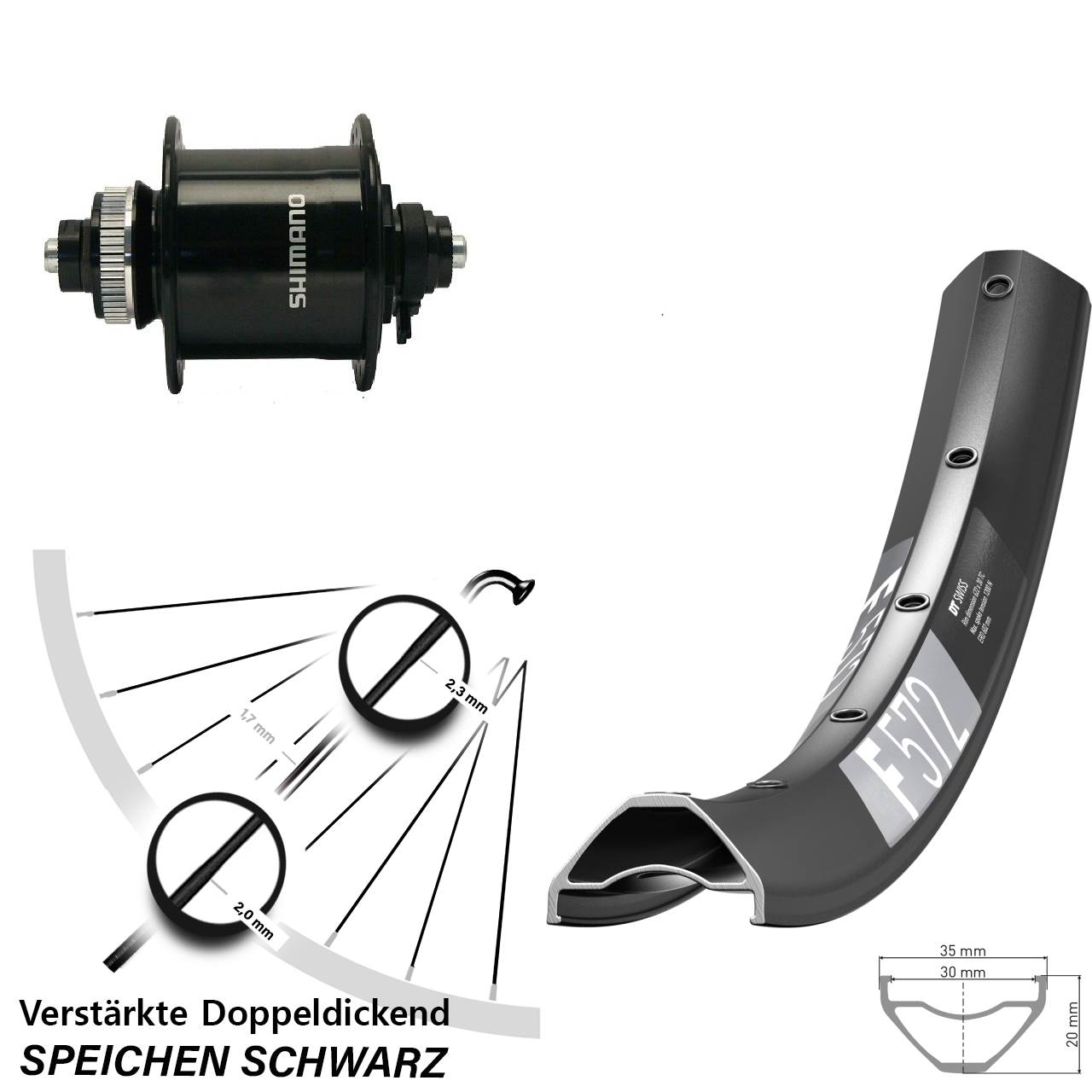 Disc Laufrad mit Nabendynamo QR 27,5 Zoll DT Swiss F572 Shimano DH-UR700