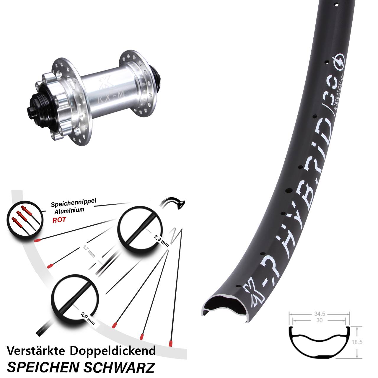 KX-R Hybrid 30 29 Zoll 6-Loch Vorderrad QR