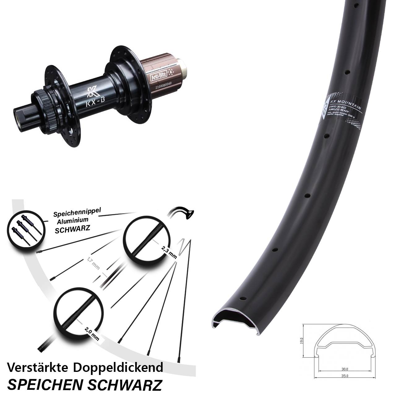 Boost Hinterrad Centerlock 12x148 29 Zoll KX Mountain TR verstärkt 8-12 fach