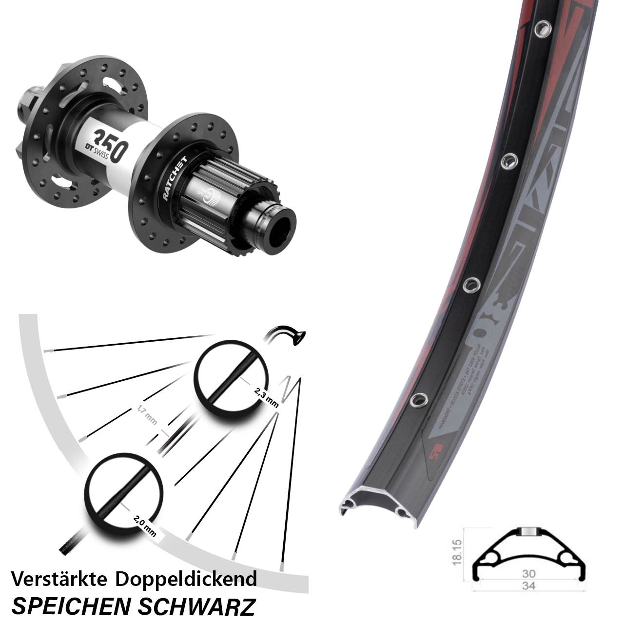 29 Zoll Rodi TRYP 30 DT Swiss 350 Ratchet 36 Disc Hinterrad Boost Micro Spline