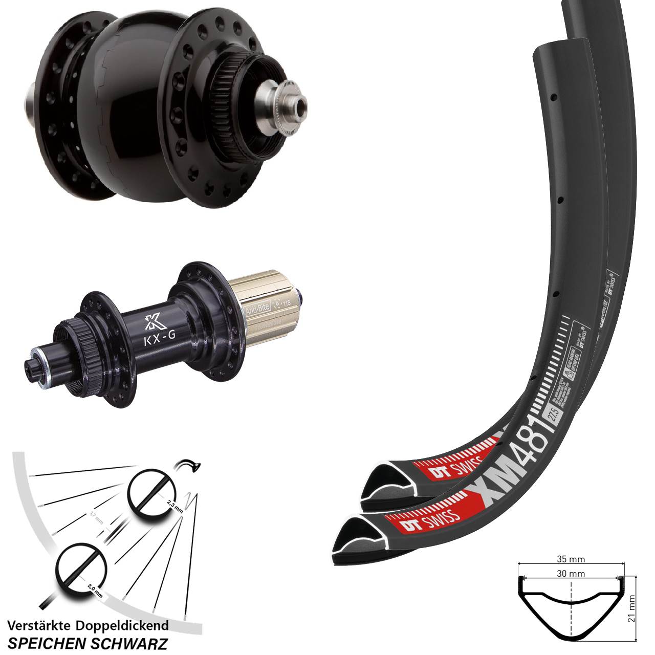 Disc Laufradsatz 27,5 Zoll DT Swiss XM 481 KX-G SONdelux 8-12 fach HG QR