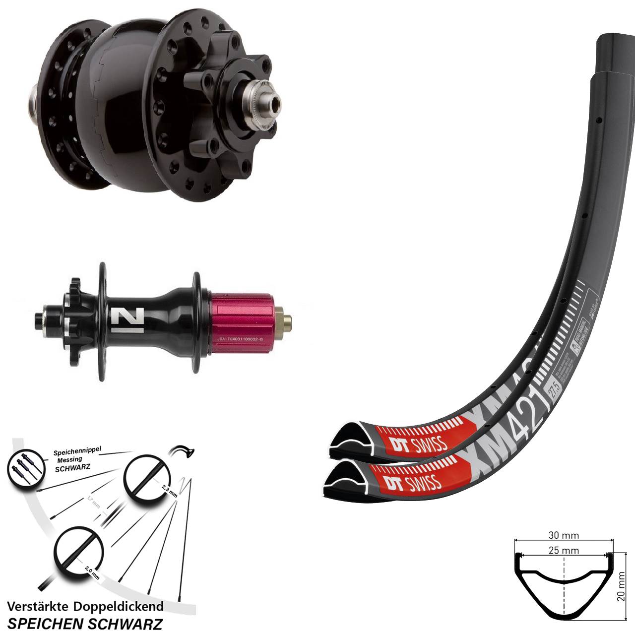 DT Swiss XM 421 Novatec D792 SON 28 650B Disc Laufradsatz für Schnellspanner 8-12 fach HG