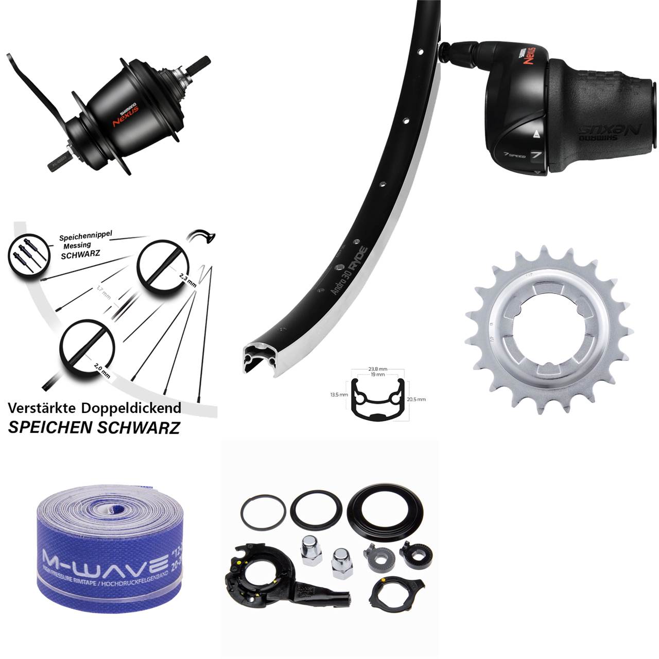 28 Zoll Hinterrad Shimano Nexus SG-C3001 7 Gang Rücktritt Ryde Andra 30 schwarz