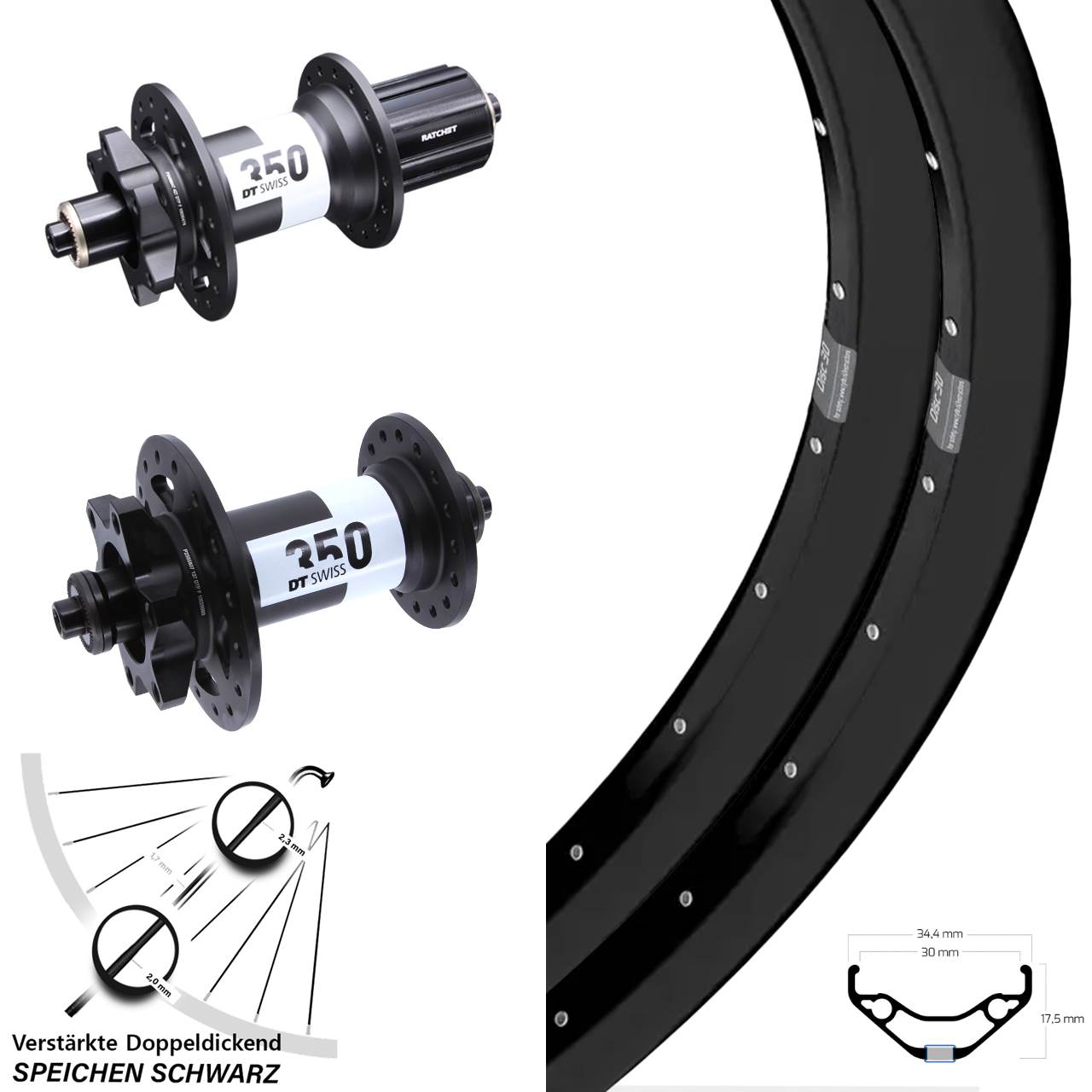 Laufrad-Satz für Schnellspanner 27,5 Zoll Ryde Disc 30 DT Swiss 350 8-11 fach HG