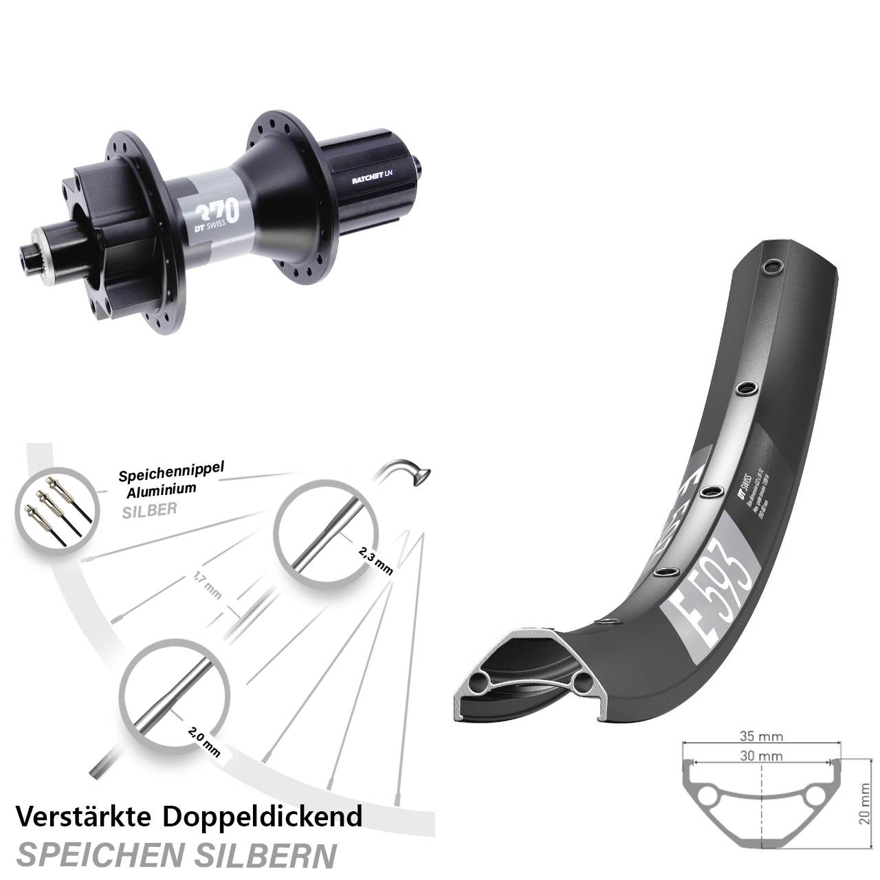 6-Loch Hinterrad 29 Zoll DT Swiss E 593-370 8-11 fach HG QR
