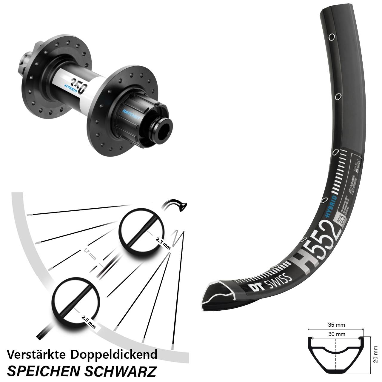 29 Zoll Hinterrad DT Swiss H552-350 Hybrid 6-Loch 12/142 Singlespeed