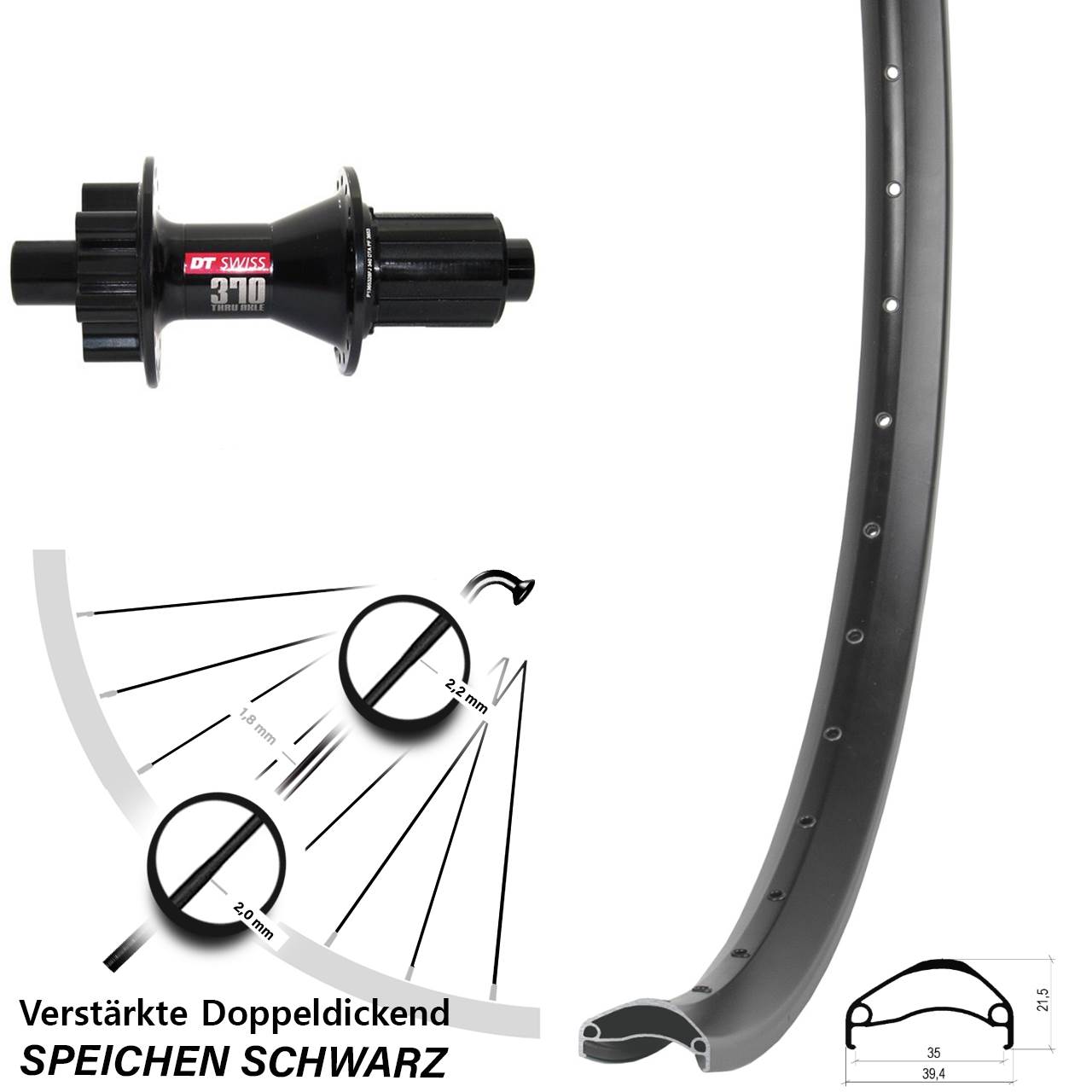 Hinterrad 12x142 27,5 Zoll Ambrosio E35 DT Swiss 370 Hybrid 8-11 fach HG