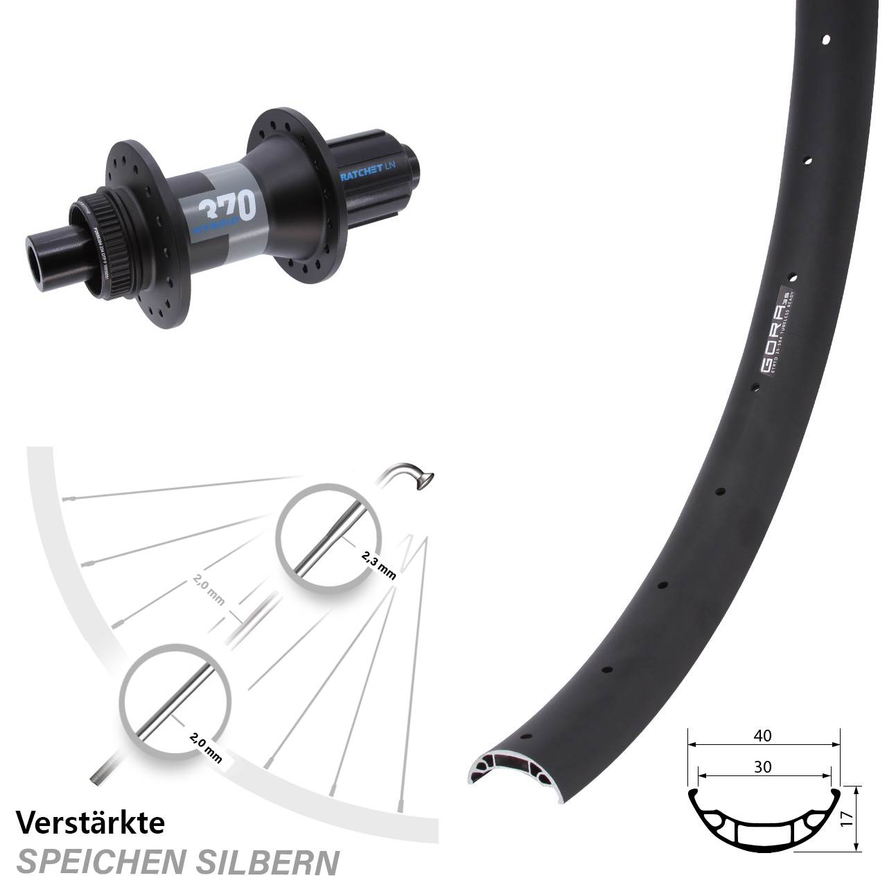 27,5 Zoll Gora 35 DT Swiss 370 Hybrid Disc Hinterrad 12x148 8-11 fach