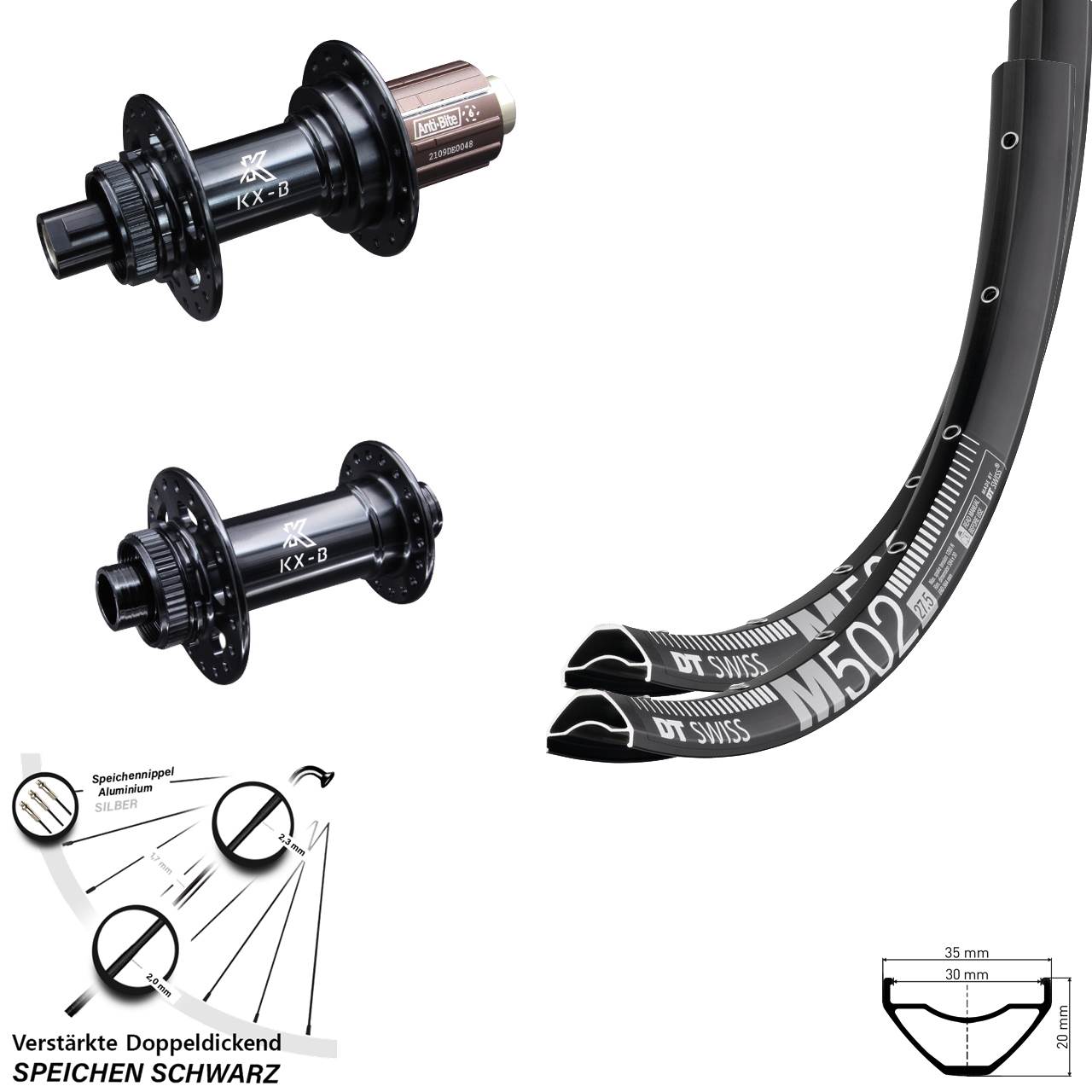 Centerlock Laufradsatz 27,5 Zoll DT Swiss M 502 KX-B 8-12 fach HG 15x110 12x148 Boost