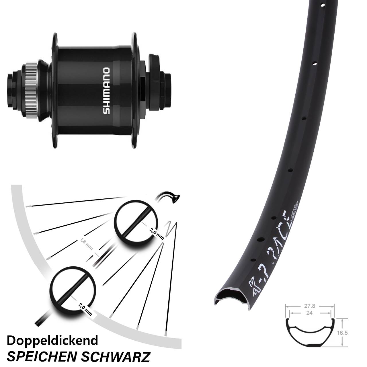 28-29 Zoll KX-R Race Shimano DH-UR708 Centerlock Vorderrad mit Nabendynamo 15x100