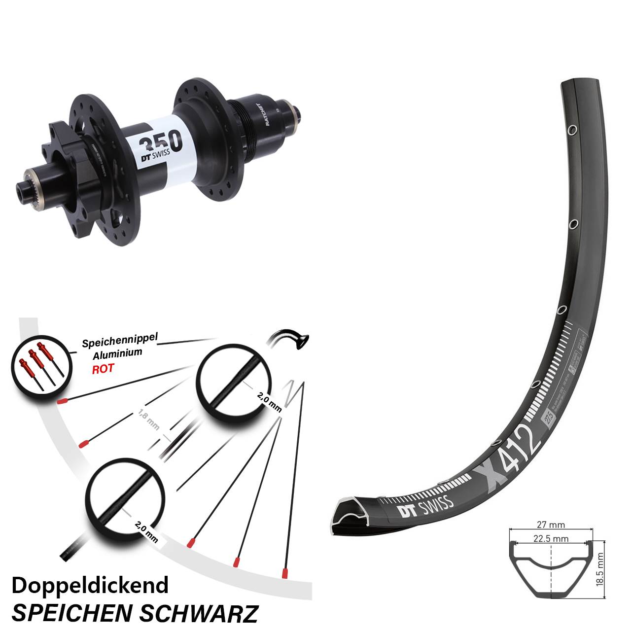 Hinterrad 29 Zoll DT Swiss X 412-350 6-Loch XD QR