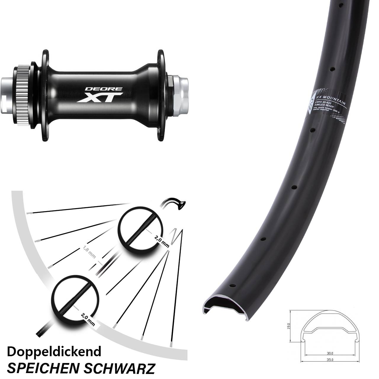 KX Mountain TR Shimano HB-M8010-B 29 Zoll Disc Laufrad 15x110 Boost