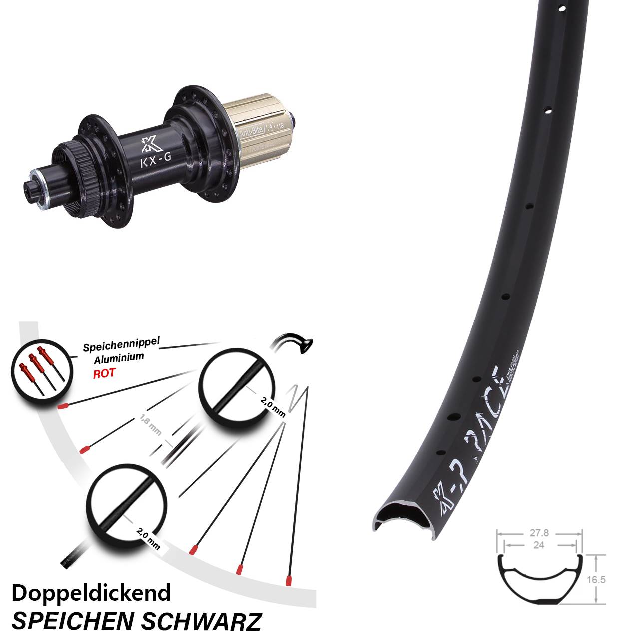 KX-GR Race 28-29 Zoll Centerlock Hinterrad QR 8-12 fach HG