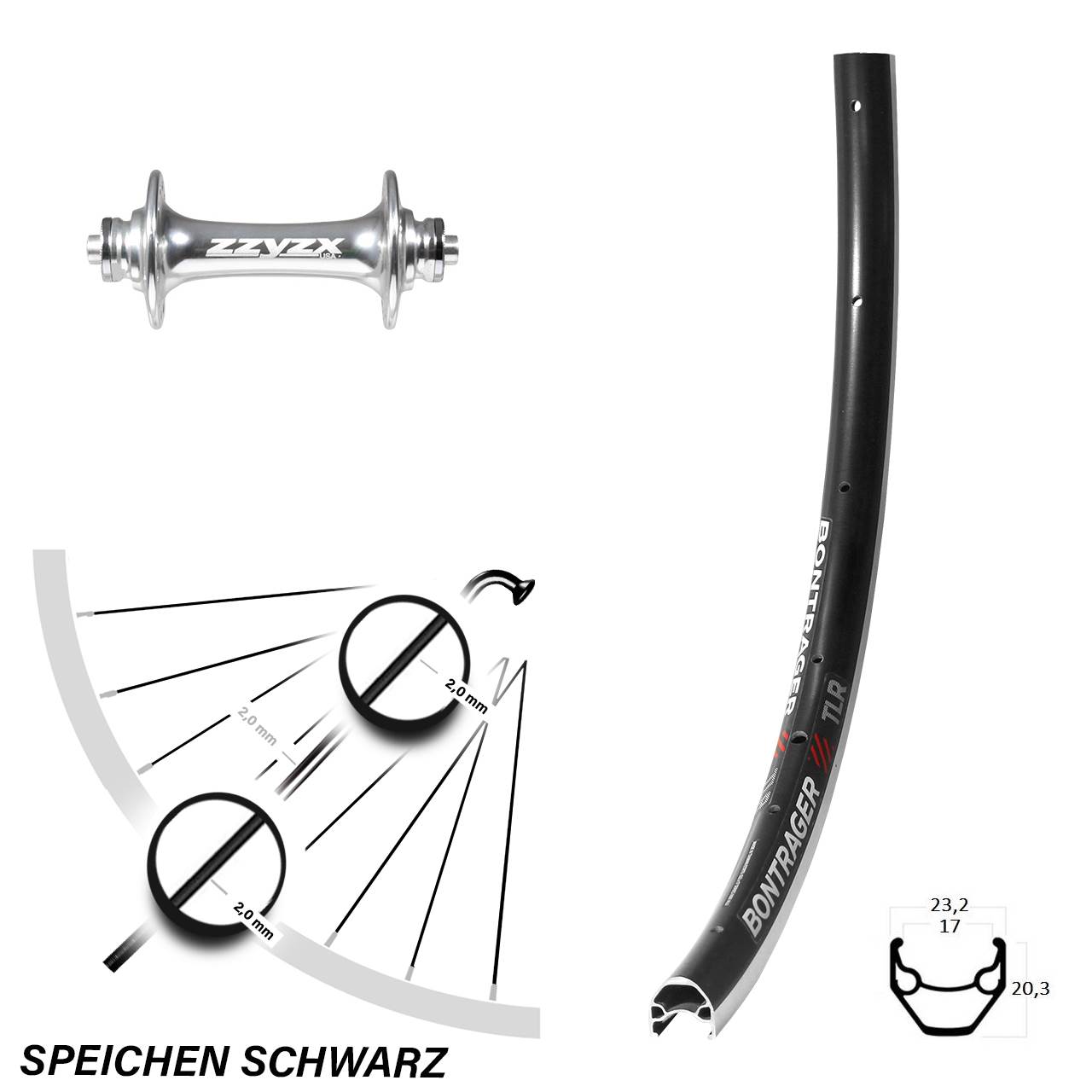 Bontrager TLR Formula ZZYZX VR RB-91S 28 Zoll Vorderrad für Schnellspanner