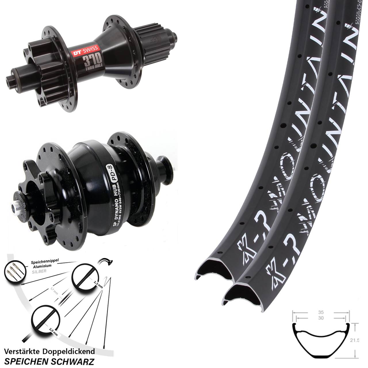29 Zoll KX-R Mountain DT Swiss 370 Shutter PD-8 Disc Laufradsatz QR Shimano Micro Spline