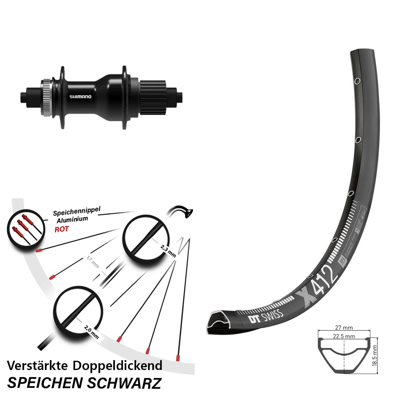 29 Zoll Hinterrad DT Swiss X 412 Shimano FH-QC500 Micro Spline für Schnellspanner
