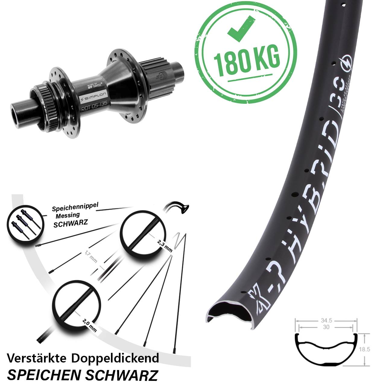 Centerlock Hinterrad 12x142 29 Zoll KX-R Hybrid 30 DT Swiss 370 Shimano Micro Spline