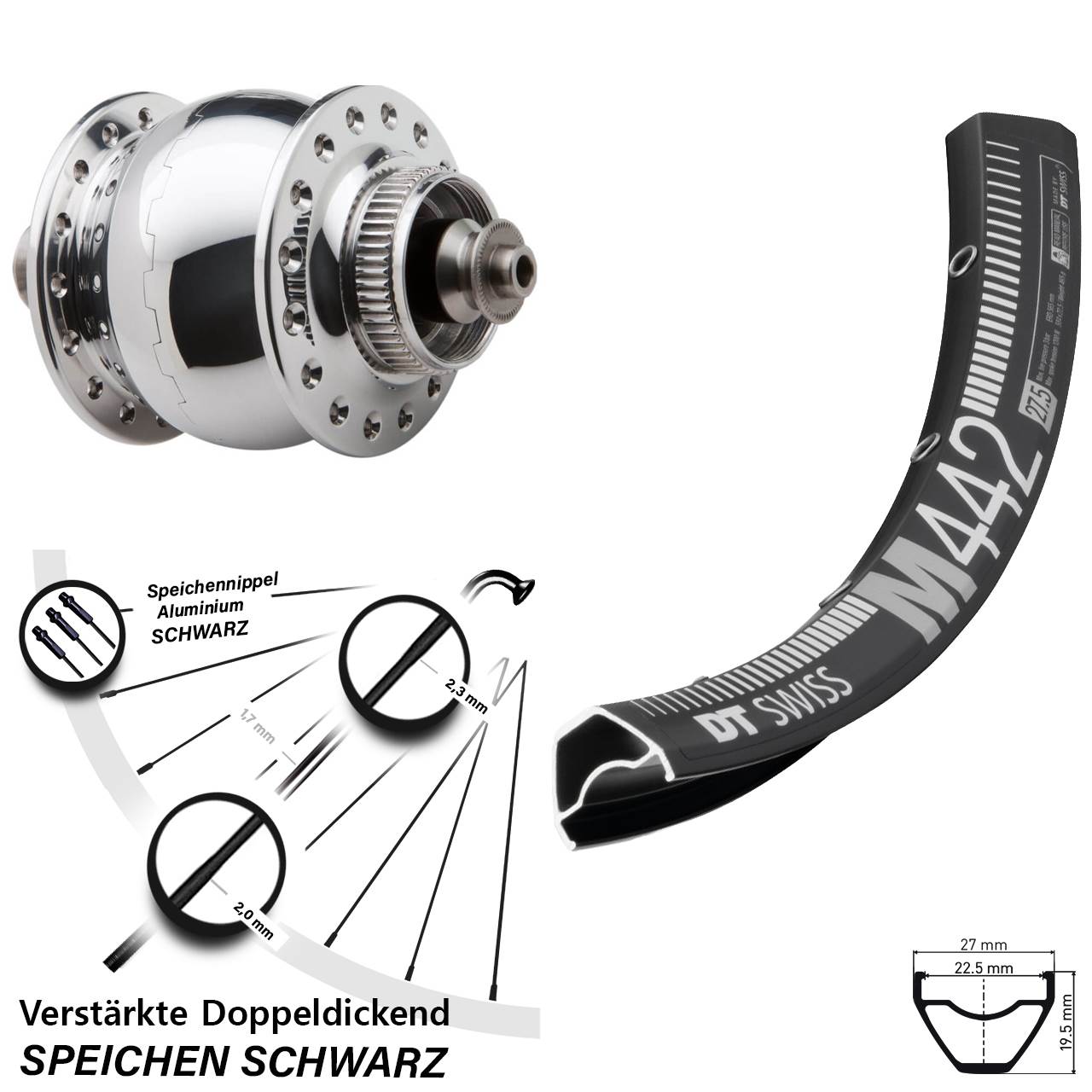 Nabendynamo-Vorderrad Centerlock 29 Zoll DT Swiss M442 SON delux QR