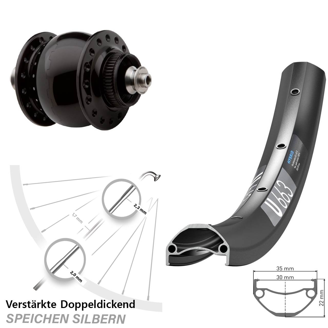 Disc Nabendynamovorderrad 20 Zoll DT Swiss U 663 SON 28 QR