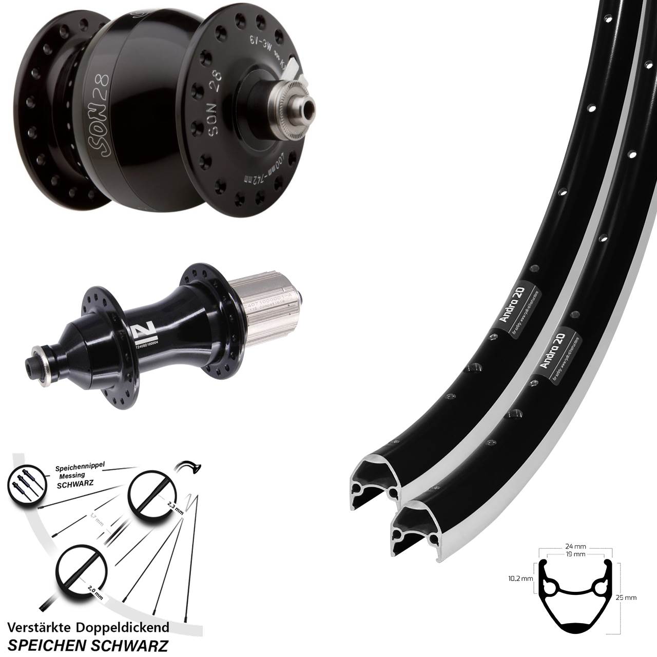Ryde Andra 20 Novatec F162 HD SON 28 Zoll Laufradsatz für Schnellspanner 8-12 fach