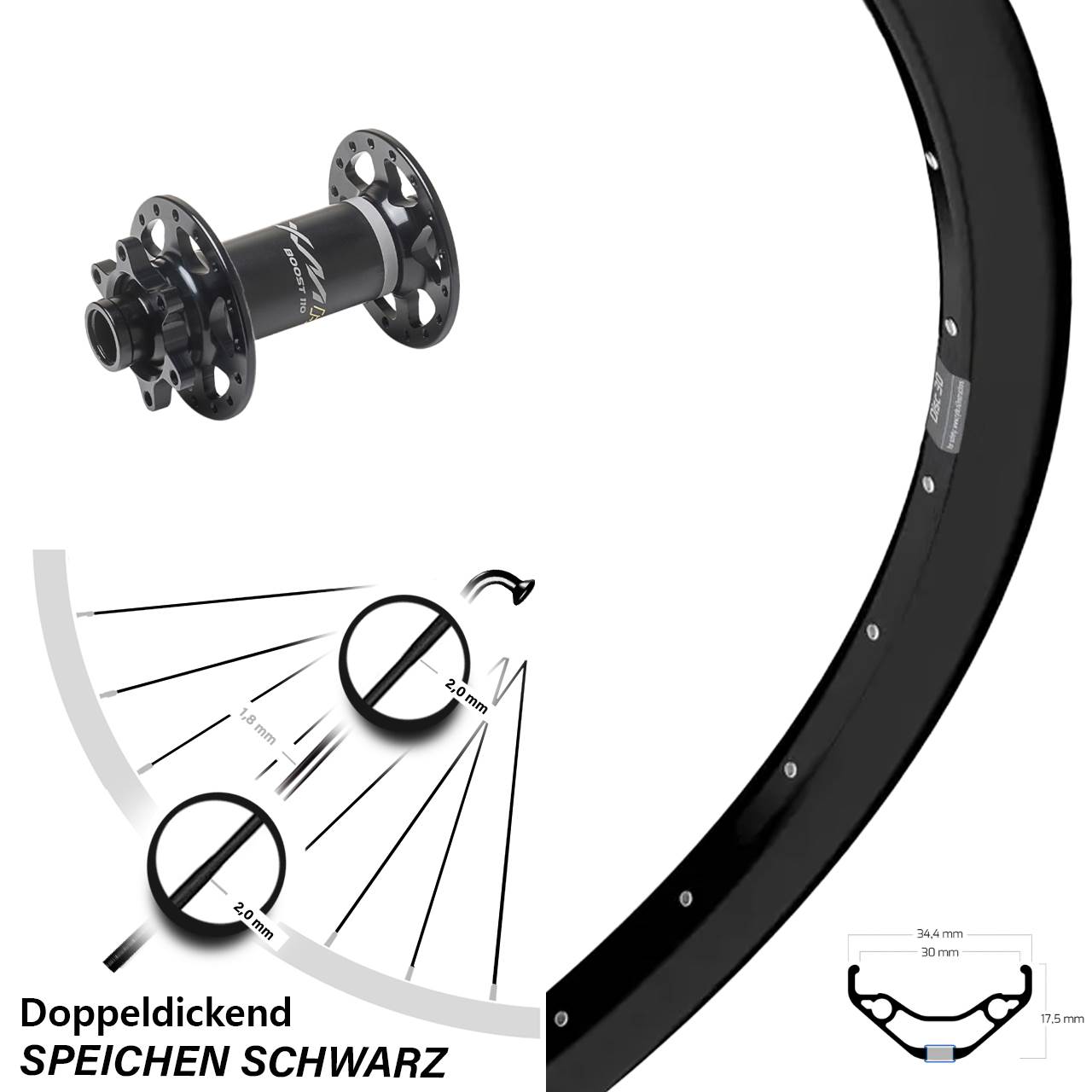 29 Zoll Ryde Disc 30 Miche XMH 550 6-Loch Vorderrad 15x110 Boost