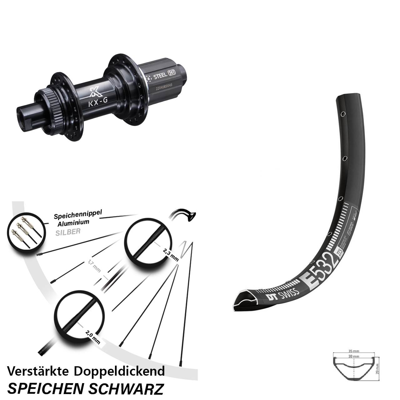 Disc Laufrad 29 Zoll DT Swiss E 532 KX-GS verstärkt 8-12 fach HG 12x142