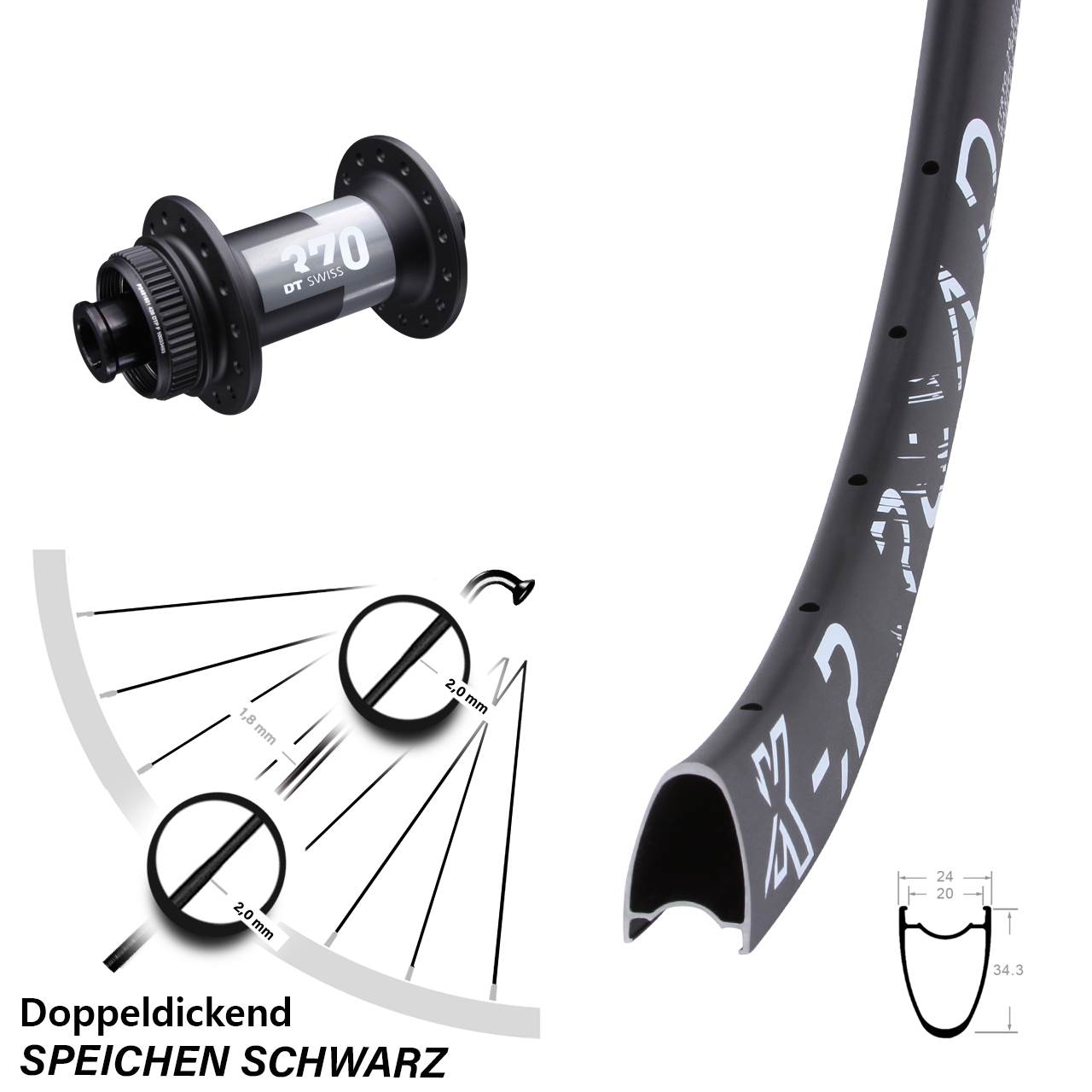 KX-R Road DT Swiss 370 28 Zoll Disc Laufrad 12x100