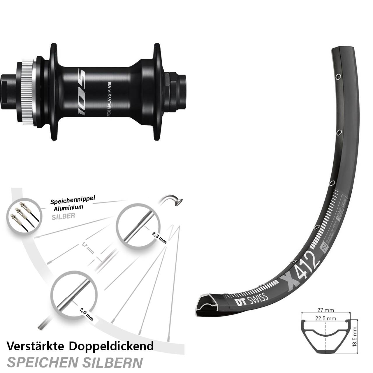 DT Swiss X 412 Shimano 105 29 Zoll Disc Vorderrad 12x100