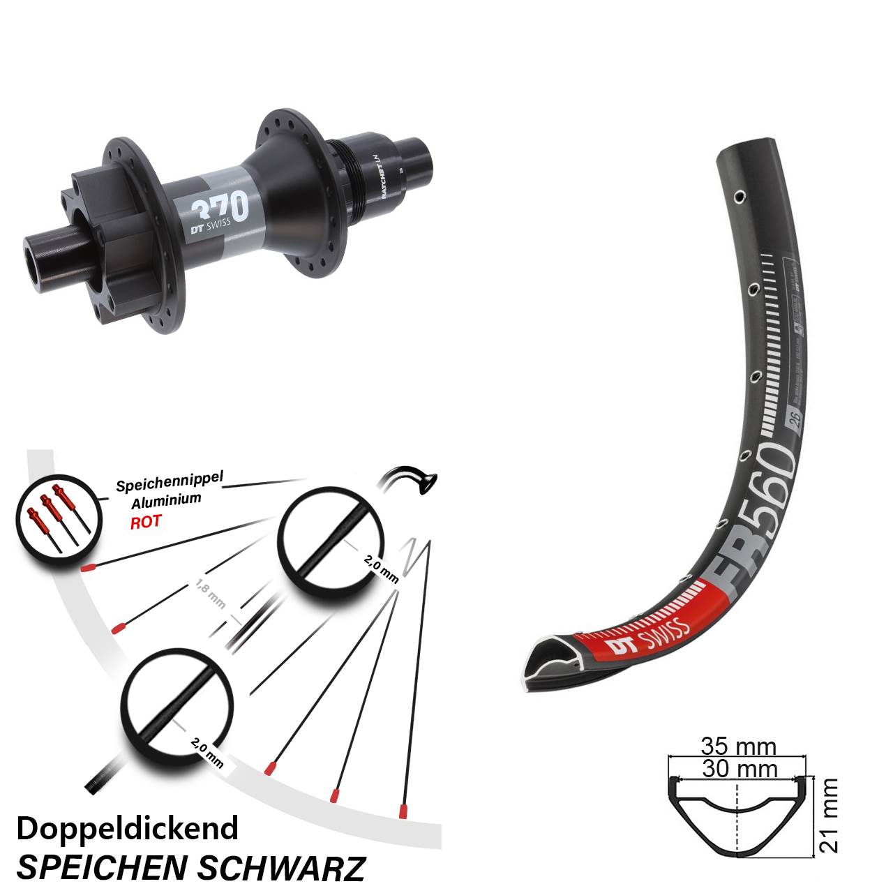 DT Swiss FR 560 DT Swiss 370 26 Zoll Disc Laufrad 12x148 Boost SRAM XD