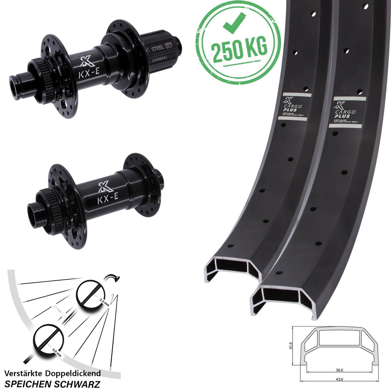 KX-E Cargo Plus Heavy Duty 20 Zoll Disc Laufradsatz 15x110 12x148 8-12 fach HG