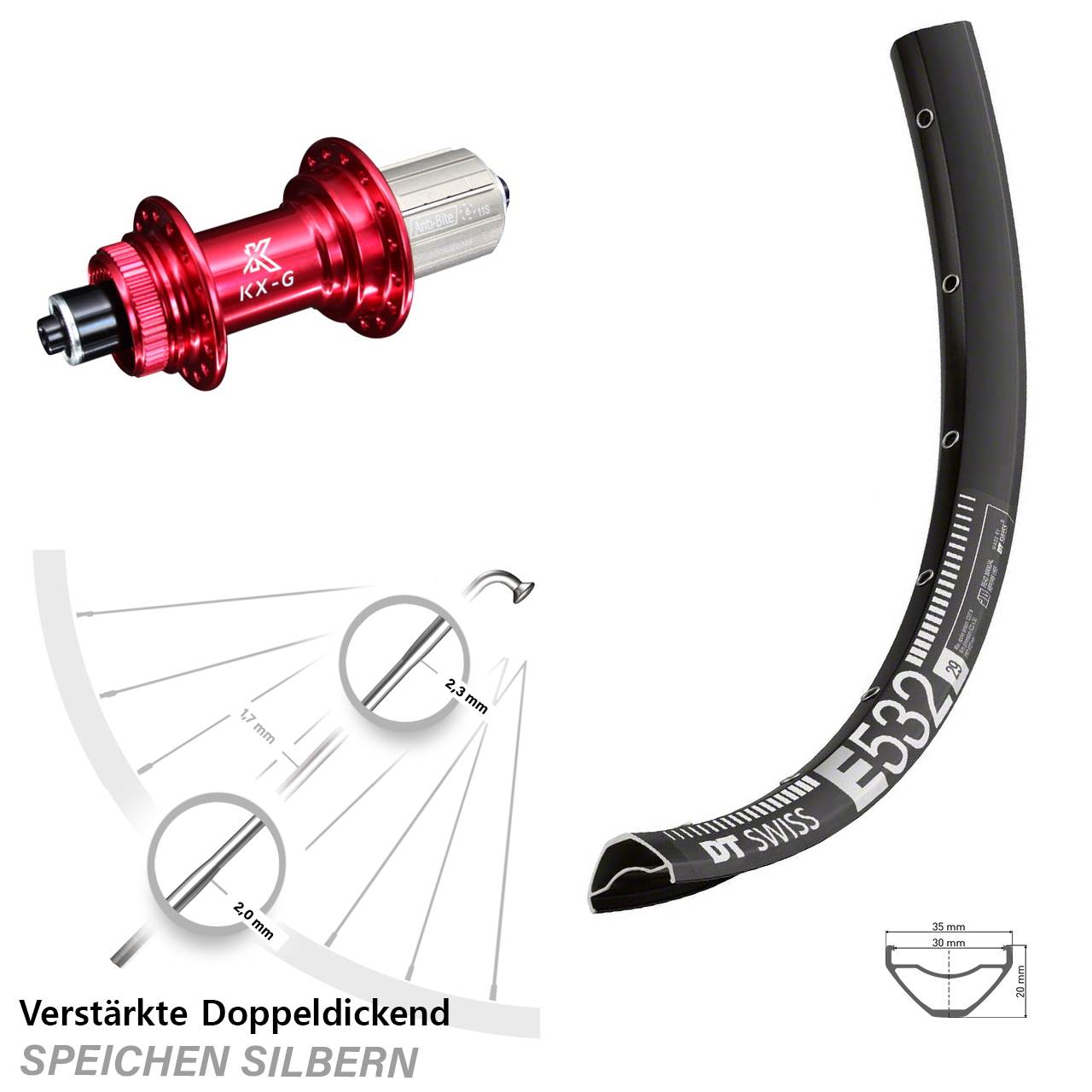 DT Swiss E 532 KX-G rot 29 Zoll Disc Hinterrad QR 8-12 fach HG