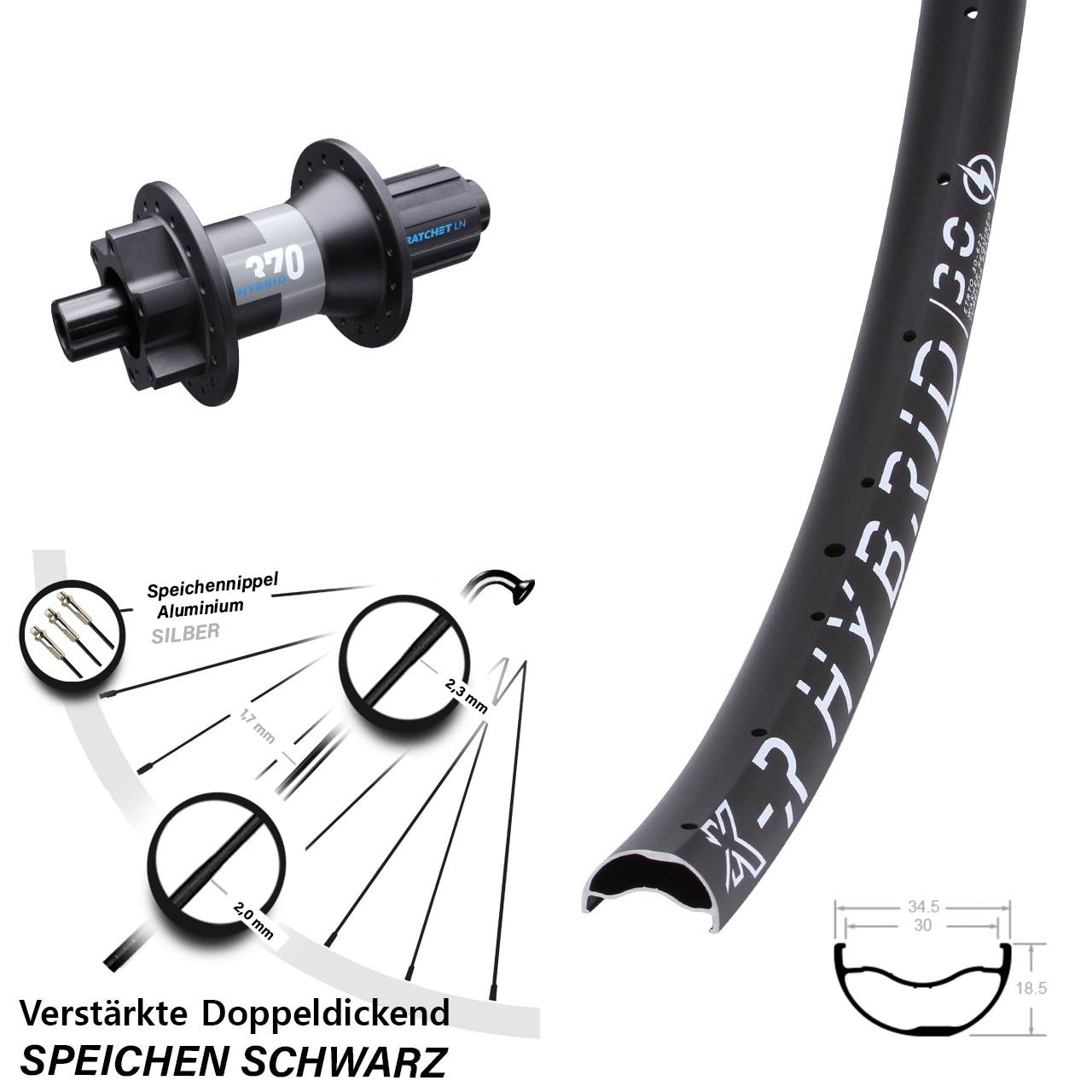 Hinterrad KX-R Hybrid 30 DT Swiss 370 Boost 29 Zoll verstärkt Shimano 11-fach