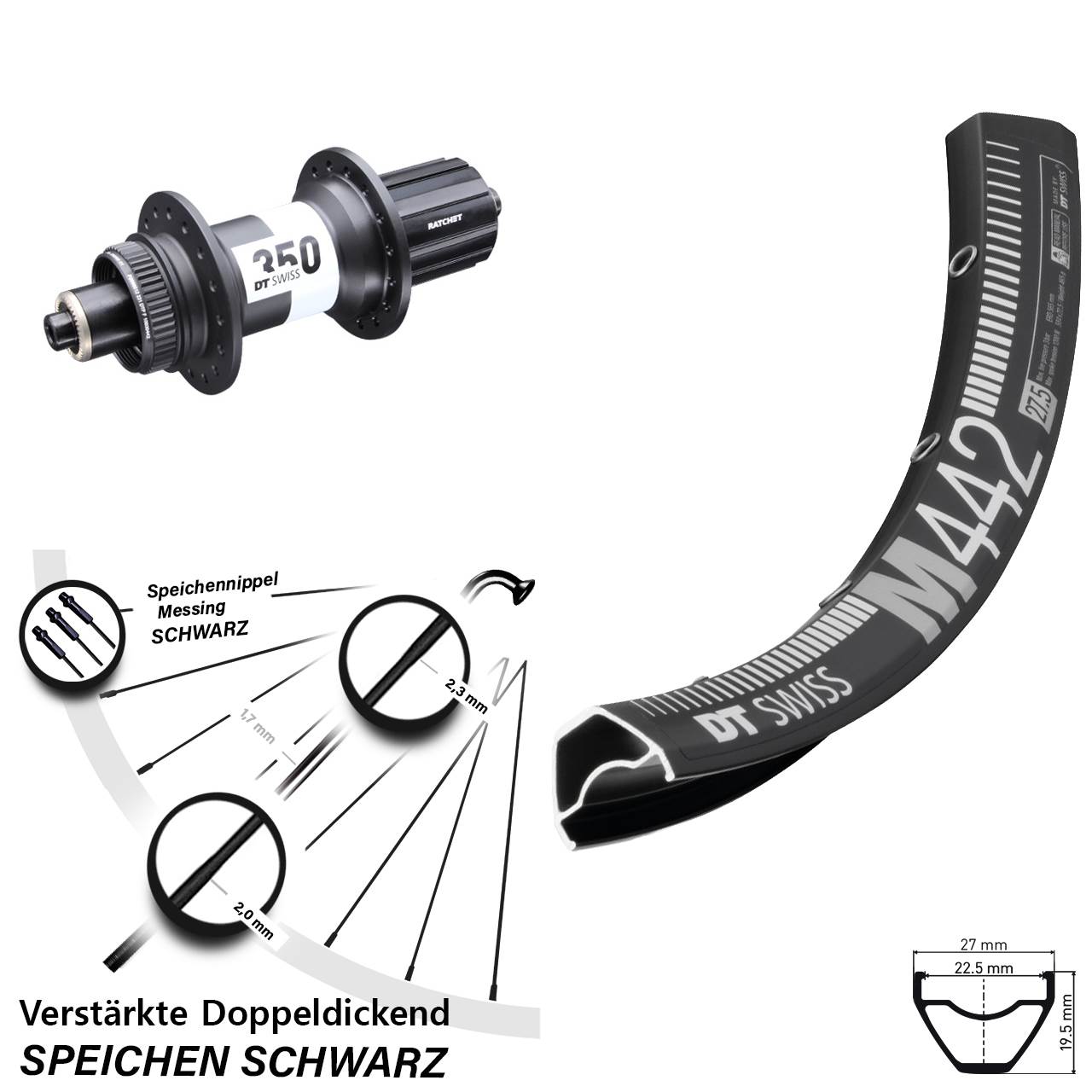 28 Zoll DT Swiss M 442-350 Centerlock Hinterrad für Schnellspanner 11-12 fach HG