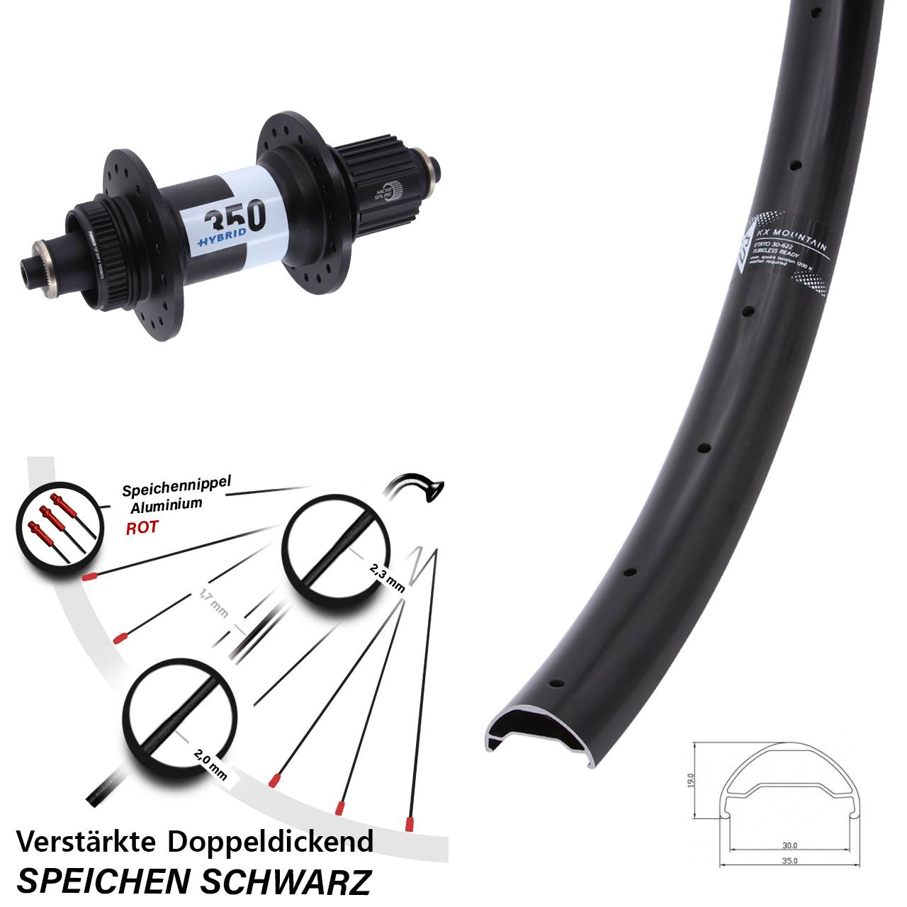 Centerlock Hinterrad 29 Zoll KX Mountain DT Swiss 350 Hybrid Micro Spline QR Boost