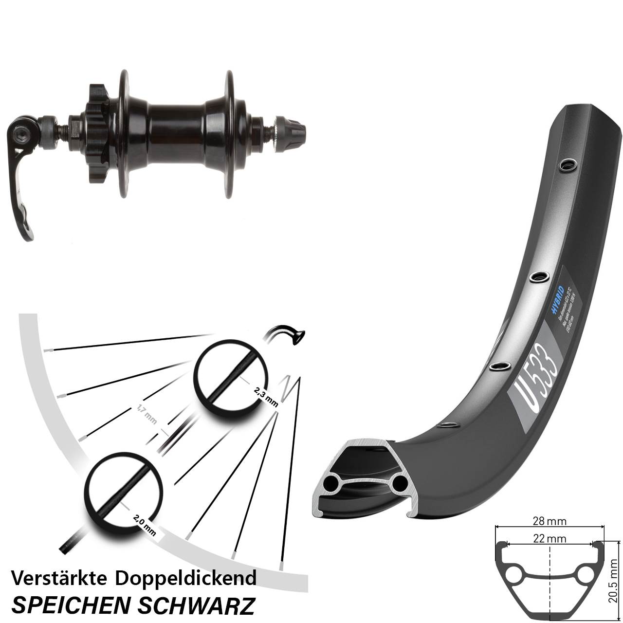 Disc Vorderrad für Schnellspanner 27,5 Zoll DT Swiss U533 Novatec